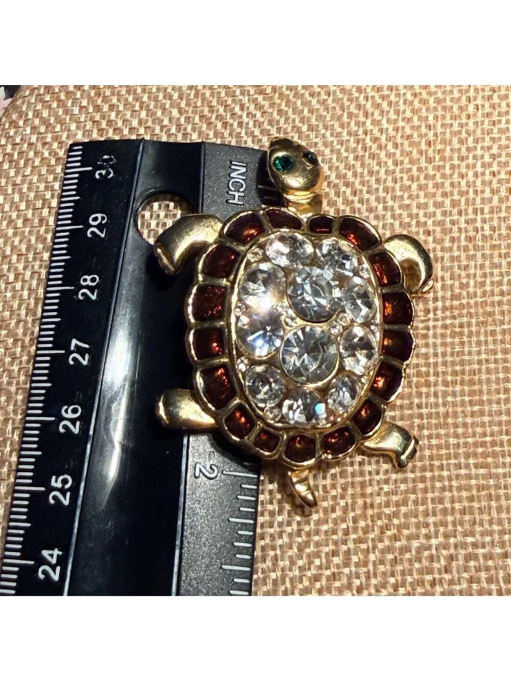 Vintage Turtle Brooch Gold Tone Sea Life Rhinestone Pin Coastal Jewelry Fashion